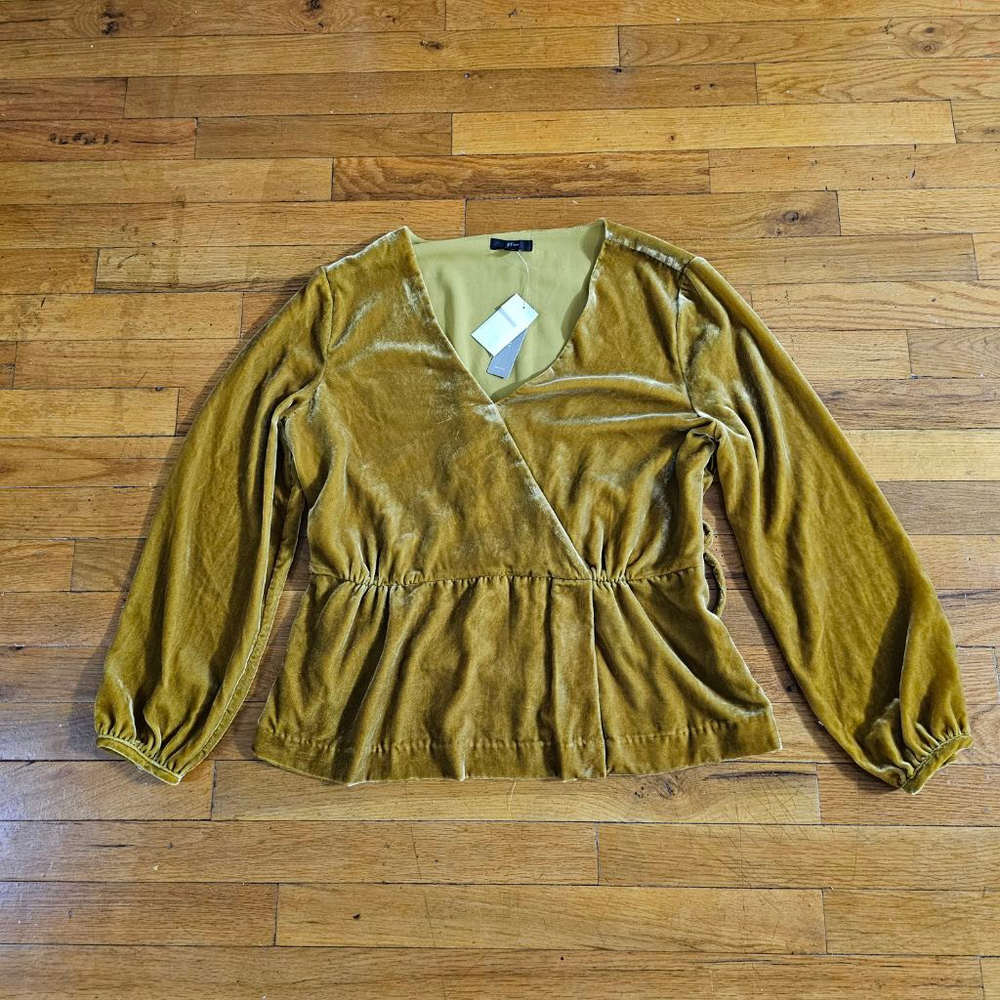 J Crew Gold Velvet Wrap Top Women's Size 12